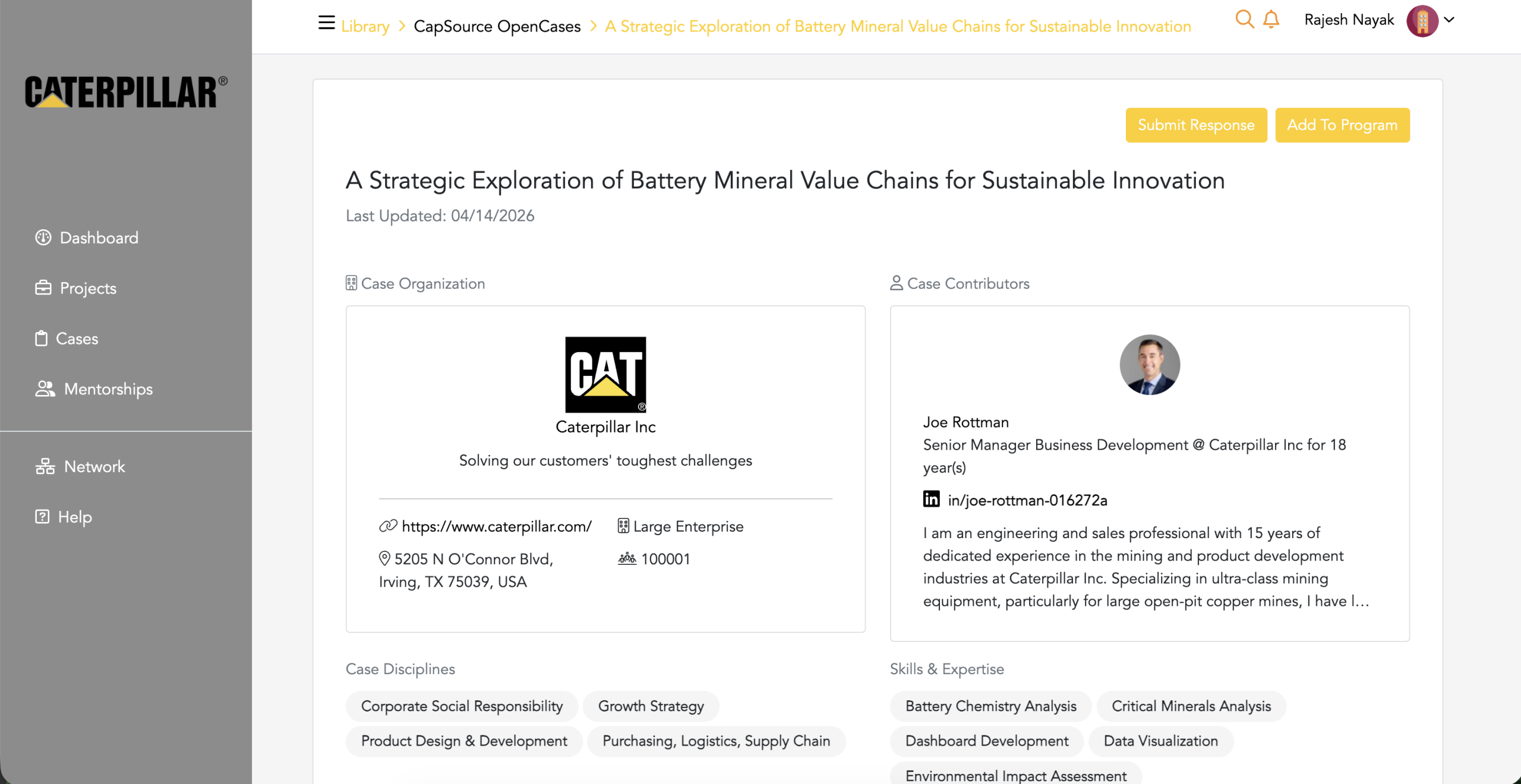 Caterpillar case challenge example on CapSource
