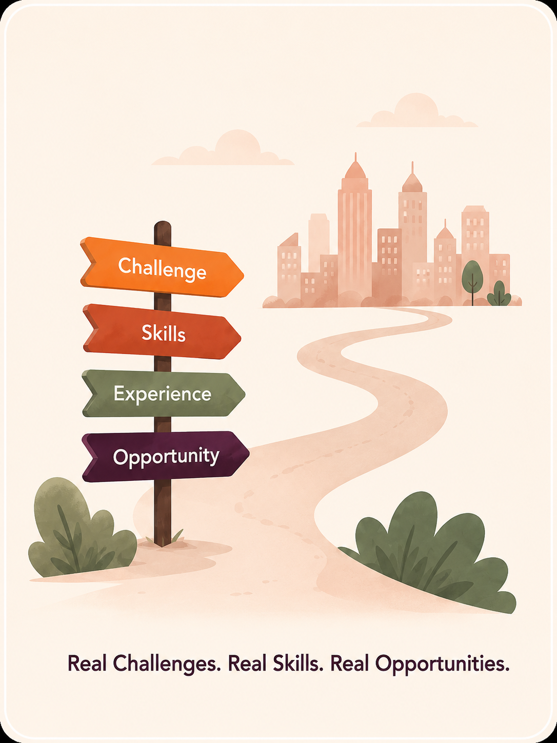 Real Challenges, Real Skills, Real Opportunities pathway illustration