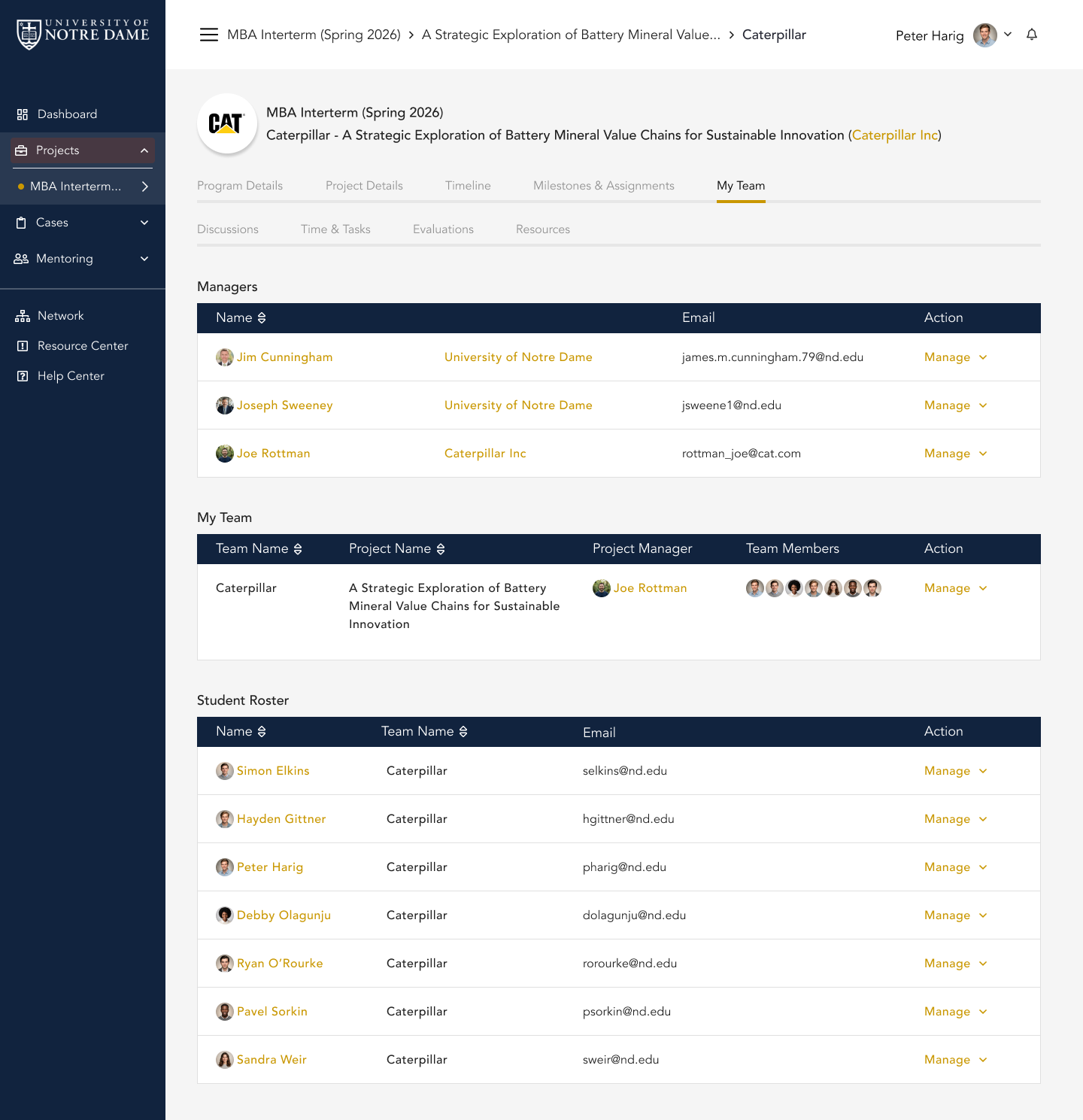 Team management view in CapSource