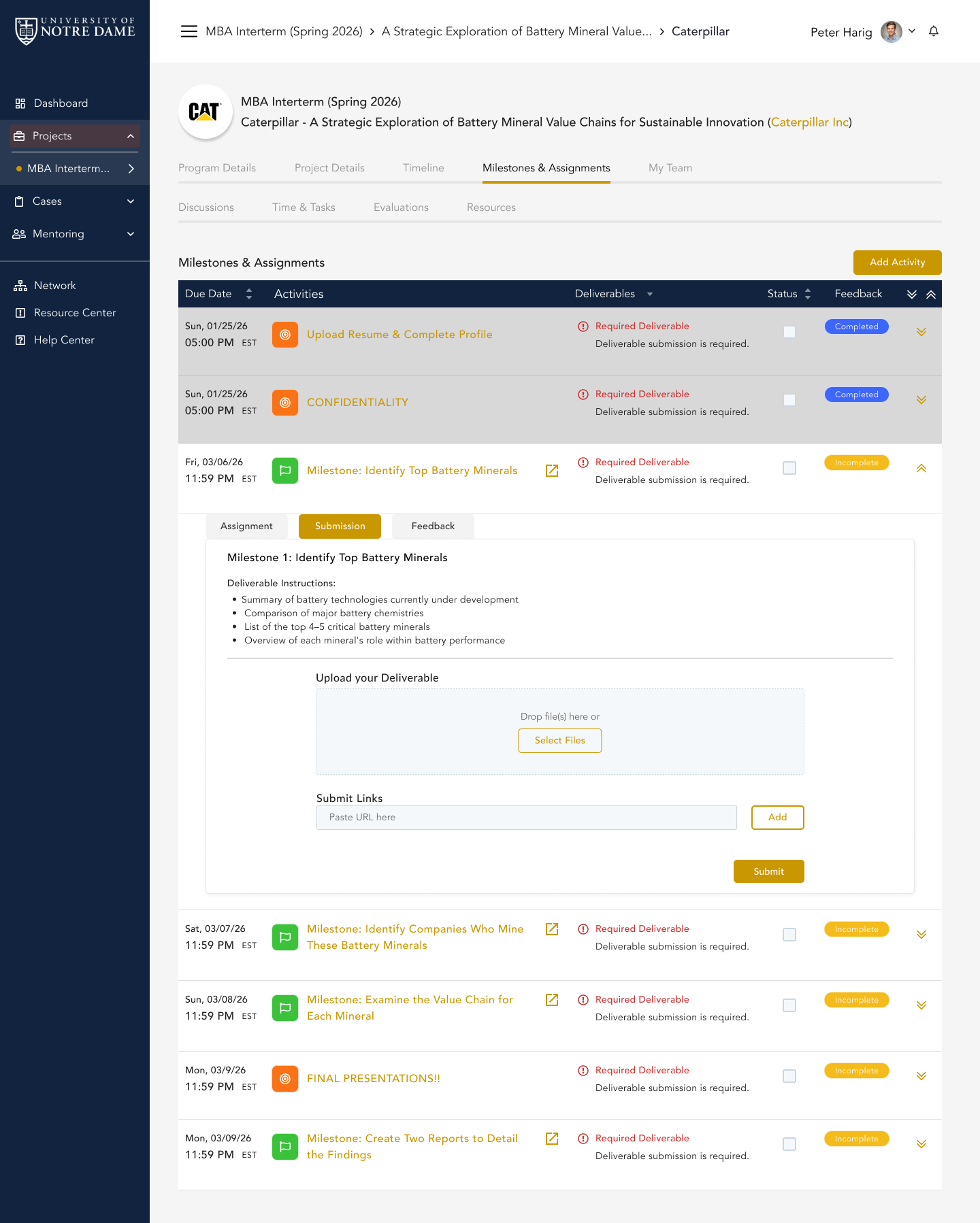 Student submission in CapSource